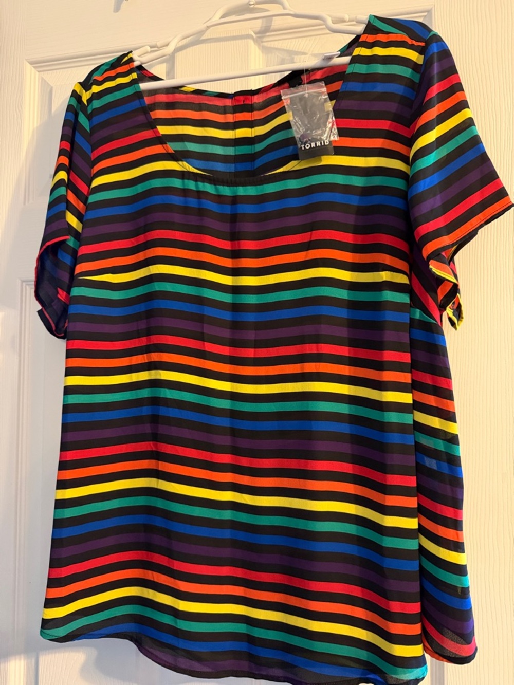 torrid Rainbow Striped Short Sleeve Blouse - Black Multicolor